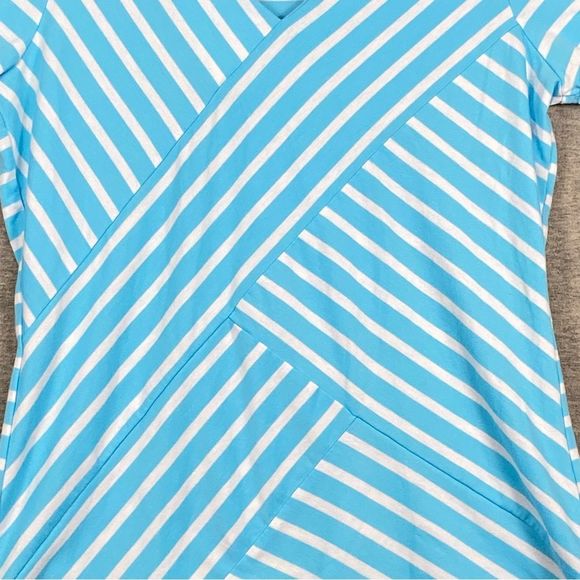 RXB Womens Blue/White Geometric Stripes Short Sleeve Athletic Blouse Size Large - Picture 3 of 9